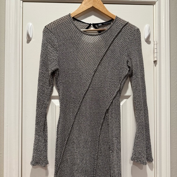 ZARA Pronounced Seam Maxi Dress Women’s Med Grey Stretch Open Back Grunge Gothic - Picture 5 of 11